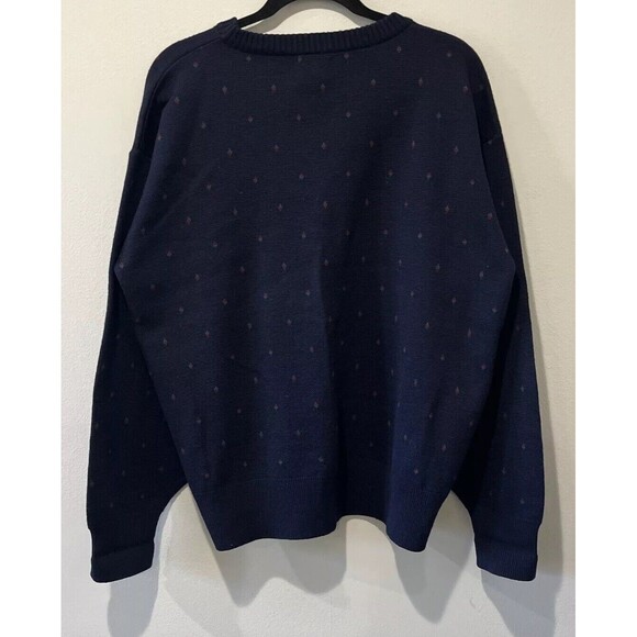Vintage Izod Wool Sweater Men’s Large Long Sleeve Geometric Navy Blue Brazil - Picture 2 of 7